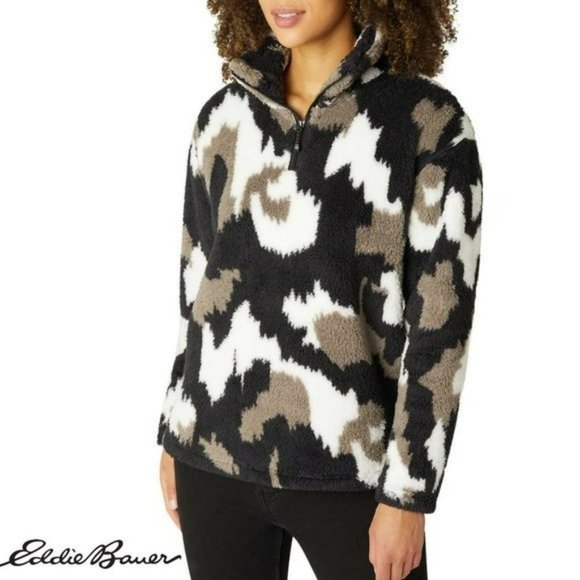 Eddie Bauer Tops - NWT Eddie Bauer Ultra Soft Plush Fleece Quarter Zip Sweater Camo Pullover Top